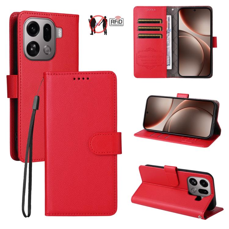 For OPPO Find X9 Pro Litchi Texture RFID Blocking 3-Card Wallet Leather Phone Case(Red)
For OPPO Find X9 Pro Litchi Texture RFID Blocking 3-Card Wallet Leather Phone Case(Red)