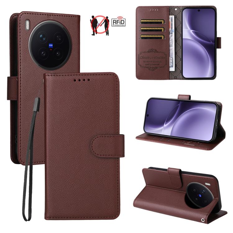 For vivo X300 Pro Litchi Texture RFID Blocking 3-Card Wallet Leather Phone Case(Brown)
For vivo X300 Pro Litchi Texture RFID Blocking 3-Card Wallet Leather Phone Case(Brown)