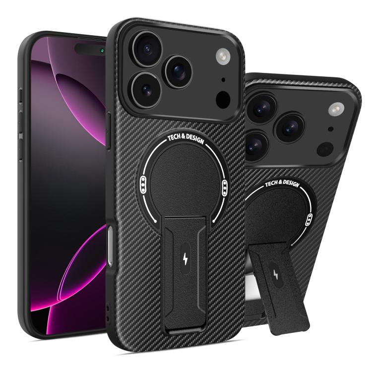 For iPhone 17 Pro Max Carbon Fiber Texture MagSafe Phone Case with Holder(Black) 
For iPhone 17 Pro Max Carbon Fiber Texture MagSafe Phone Case with Holder(Black)