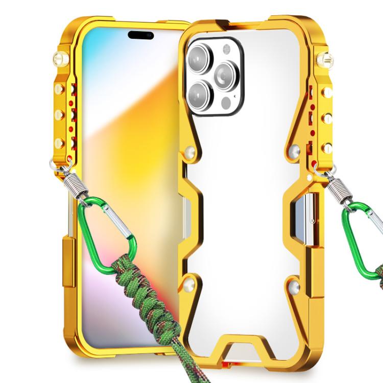 For iPhone 15 Pro Trigger Design Hollow Metal Frame Phone Case with Lanyard(Gold)
For iPhone 15 Pro Trigger Design Hollow Metal Frame Phone Case with Lanyard(Gold)
