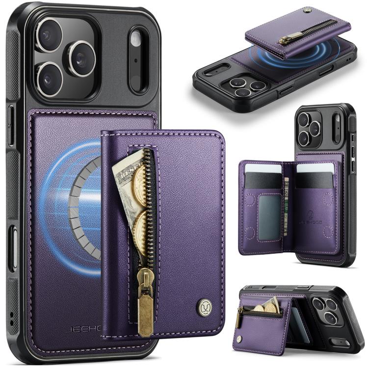 For iPhone 17 Pro Max JEEHOOD J12 Exquisite RFID MagSafe Zipper Card Bag Phone Case(Purple)
For iPhone 17 Pro Max JEEHOOD J12 Exquisite RFID MagSafe Zipper Card Bag Phone Case(Purple)