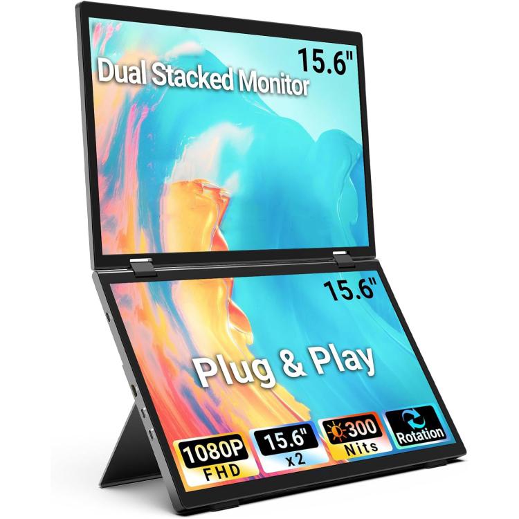 S156P31D 15.6 inch 1080P Dual Screen Foldable Portable Monitor with Holder(Black)
S156P31D 15.6 inch 1080P Dual Screen Foldable Portable Monitor with Holder(Black)
