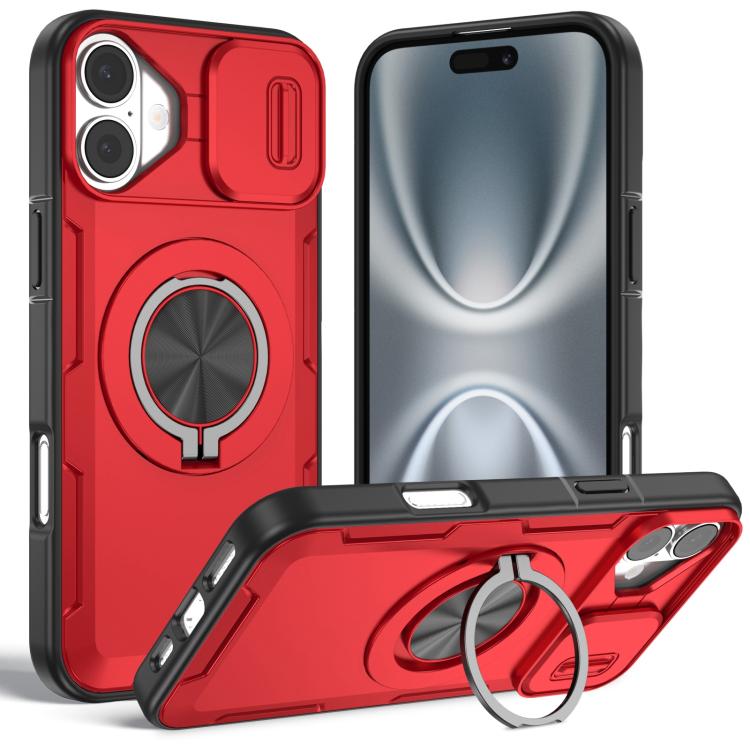 For iPhone 16 Plus Camshield Rotation Holder MagSafe Phone Case(Red)