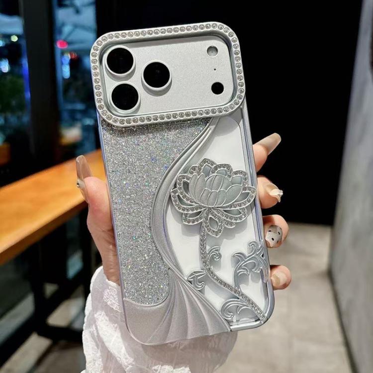 For iPhone 17 Pro Electroplated TPU Lotus Hollow-carved Rhinestone Glitter Phone Case(Silver)
For iPhone 17 Pro Electroplated TPU Lotus Hollow-carved Rhinestone Glitter Phone Case(Silver)