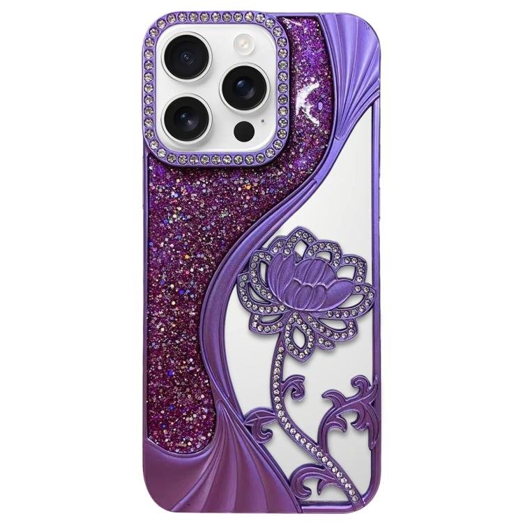 For iPhone 16 Pro Electroplated TPU Lotus Hollow-carved Rhinestone Glitter Phone Case(Purple)
For iPhone 16 Pro Electroplated TPU Lotus Hollow-carved Rhinestone Glitter Phone Case(Purple)
