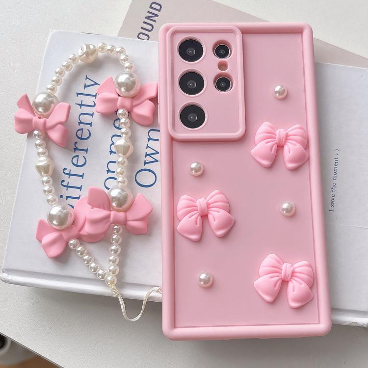 For Samsung Galaxy S22 Ultra 5G Soft Silicone 3D Bowknot Pearl Phone Case with Beaded Wrist Strap(Pink)
For Samsung Galaxy S22 Ultra 5G Soft Silicone 3D Bowknot Pearl Phone Case with Beaded Wrist Strap(Pink)