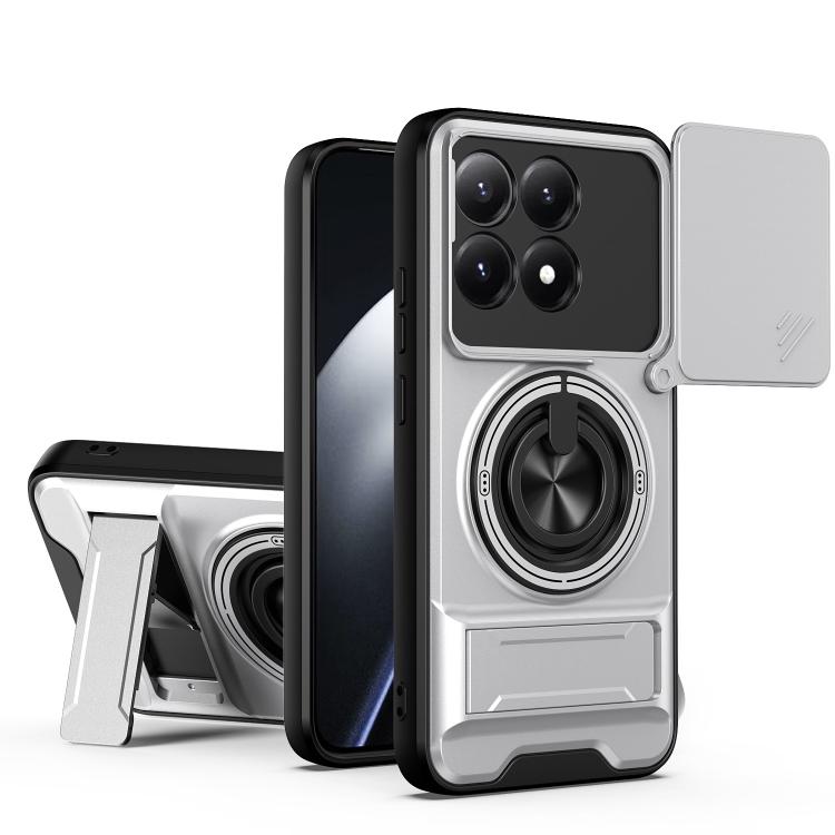 For Xiaomi 15T 5G Lens Sliding Window Multifunctional Magnetic Shockproof Phone Case(Titanium Gray)