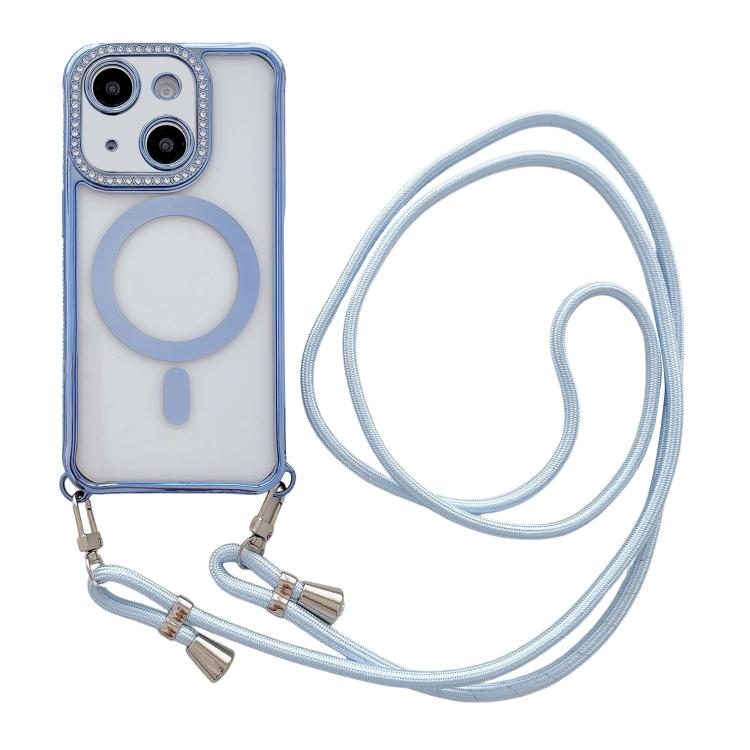 For iPhone 15 Plus / 14 Plus Rhinestone Clear Acrylic Electroplated Magnetic Phone Case with Neck Lanyard(Blue)
For iPhone 15 Plus / 14 Plus Rhinestone Clear Acrylic Electroplated Magnetic Phone Case with Neck Lanyard(Blue)