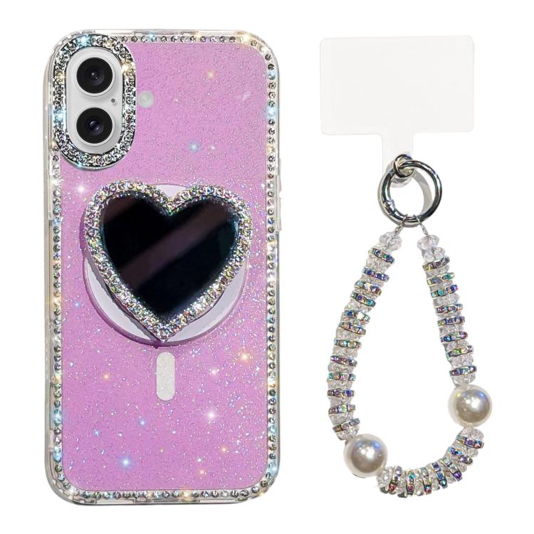 For iPhone 16 Sparkling IMD Heart-Shaped Mirror Magnetic Phone Case with Bracelet(Glitter Light Purple)
For iPhone 16 Sparkling IMD Heart-Shaped Mirror Magnetic Phone Case with Bracelet(Glitter Light Purple)