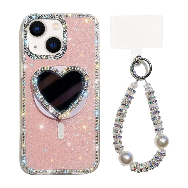 For iPhone 13 Sparkling IMD Heart-Shaped Mirror Magnetic Phone Case with Bracelet(Glitter Light Pink)
For iPhone 13 Sparkling IMD Heart-Shaped Mirror Magnetic Phone Case with Bracelet(Glitter Light Pink)
