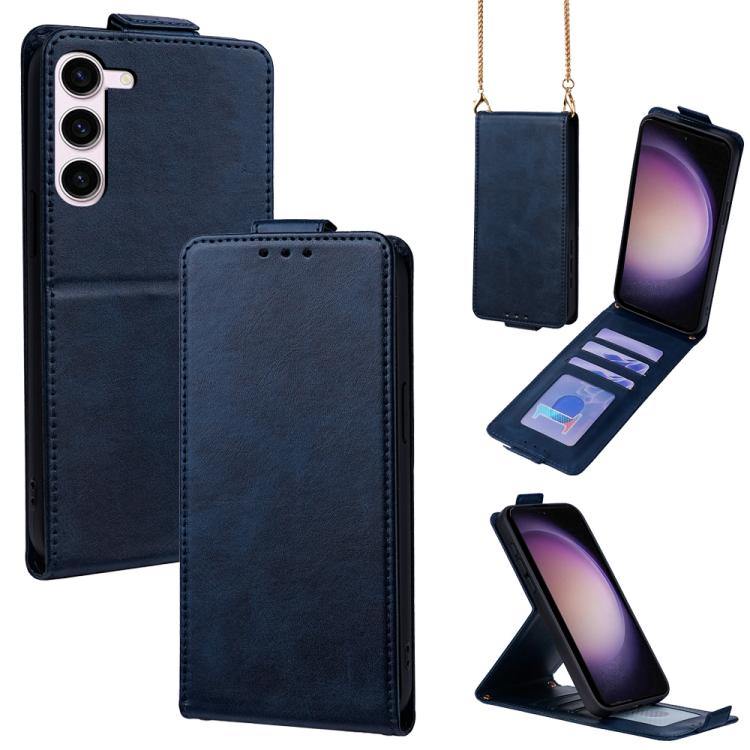 For Samsung Galaxy S23 5G Vertical Flip Cover Solid Color Vegan Leather Phone Case with Crossbody Chain(Blue)
For Samsung Galaxy S23 5G Vertical Flip Cover Solid Color Vegan Leather Phone Case with Crossbody Chain(Blue)