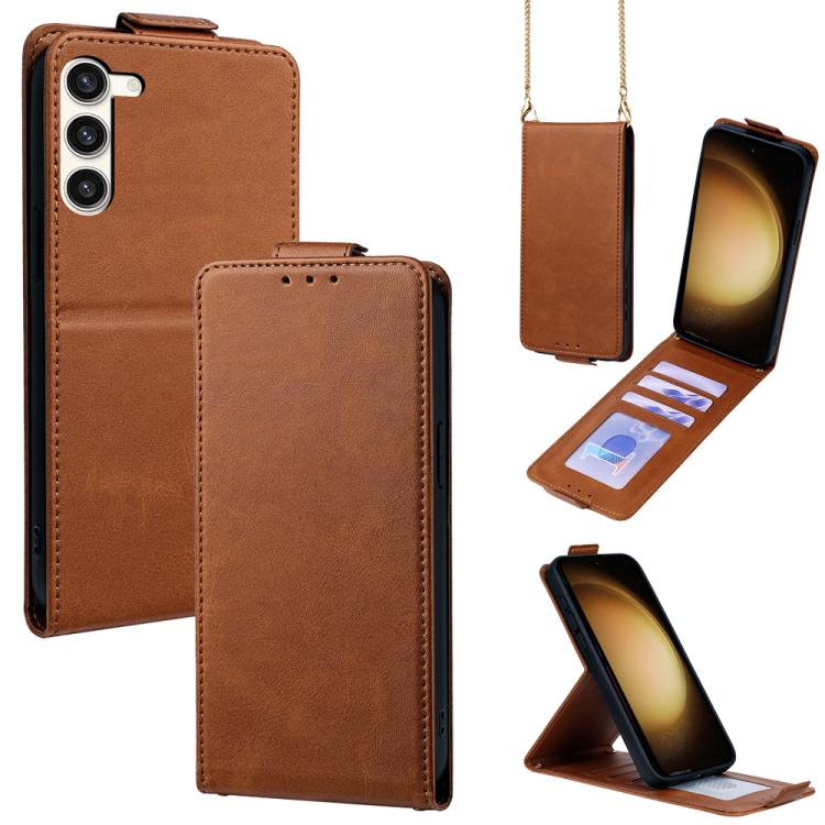For Samsung Galaxy S23+ 5G Vertical Flip Cover Solid Color Vegan Leather Phone Case with Crossbody Chain(Brown)
For Samsung Galaxy S23+ 5G Vertical Flip Cover Solid Color Vegan Leather Phone Case with Crossbody Chain(Brown)
