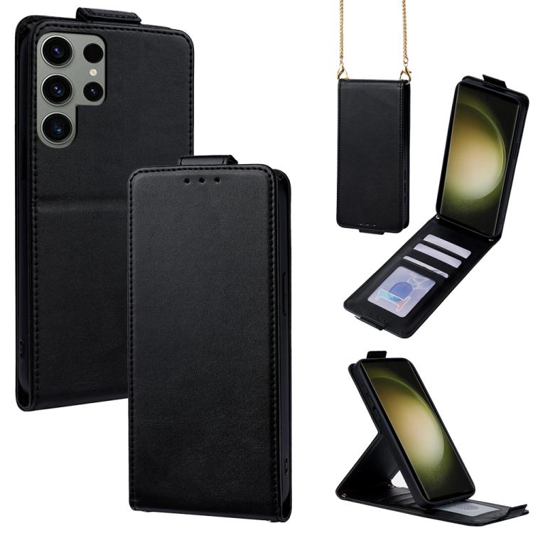 For Samsung Galaxy S23 Ultra 5G Vertical Flip Cover Solid Color Vegan Leather Phone Case with Crossbody Chain(Black)
For Samsung Galaxy S23 Ultra 5G Vertical Flip Cover Solid Color Vegan Leather Phone Case with Crossbody Chain(Black)