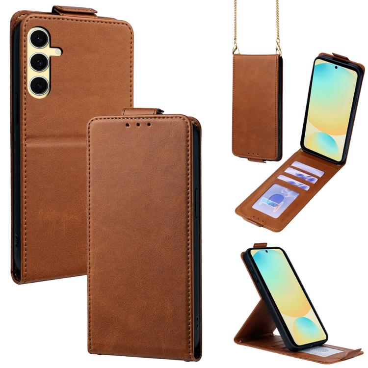 For Samsung Galaxy S24 FE 5G Vertical Flip Cover Solid Color Vegan Leather Phone Case with Crossbody Chain(Brown)
For Samsung Galaxy S24 FE 5G Vertical Flip Cover Solid Color Vegan Leather Phone Case with Crossbody Chain(Brown)