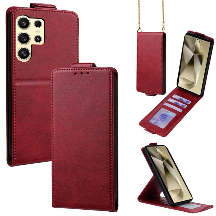 For Samsung Galaxy S24 Ultra 5G Vertical Flip Cover Solid Color Vegan Leather Phone Case with Crossbody Chain(Red)
For Samsung Galaxy S24 Ultra 5G Vertical Flip Cover Solid Color Vegan Leather Phone Case with Crossbody Chain(Red)