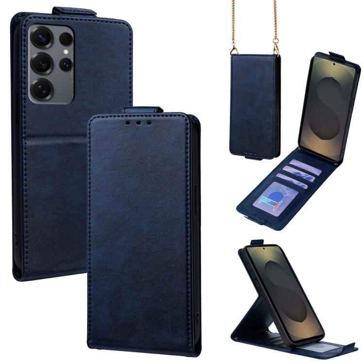 For Samsung Galaxy S25 Ultra 5G Vertical Flip Cover Solid Color Vegan Leather Phone Case with Crossbody Chain(Blue)
For Samsung Galaxy S25 Ultra 5G Vertical Flip Cover Solid Color Vegan Leather Phone Case with Crossbody Chain(Blue)