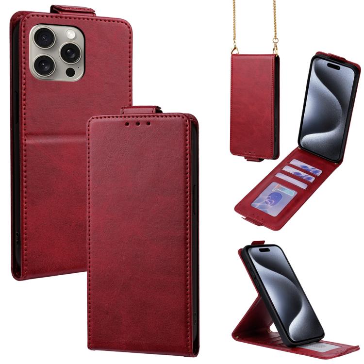 For iPhone 15 Pro Max Vertical Flip Cover Solid Color Vegan Leather Phone Case with Crossbody Chain(Red)
For iPhone 15 Pro Max Vertical Flip Cover Solid Color Vegan Leather Phone Case with Crossbody Chain(Red)