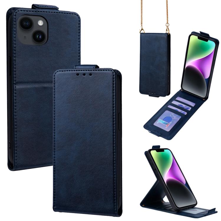 For iPhone 14 Vertical Flip Cover Solid Color Vegan Leather Phone Case with Crossbody Chain(Blue)
For iPhone 14 Vertical Flip Cover Solid Color Vegan Leather Phone Case with Crossbody Chain(Blue)