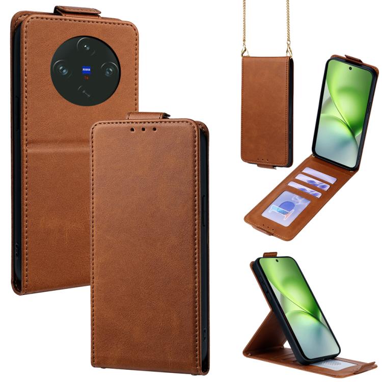 For vivo X200 Pro mini Vertical Flip Cover Solid Color Vegan Leather Phone Case with Crossbody Chain(Brown)
For vivo X200 Pro mini Vertical Flip Cover Solid Color Vegan Leather Phone Case with Crossbody Chain(Brown)