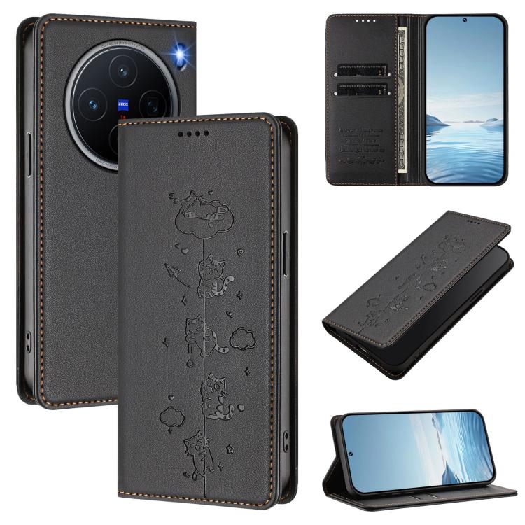 For vivo X200 5G Cute Cats Embossed Magnetic RFID Vegan Leather Phone Case(Black)
For vivo X200 5G Cute Cats Embossed Magnetic RFID Vegan Leather Phone Case(Black)