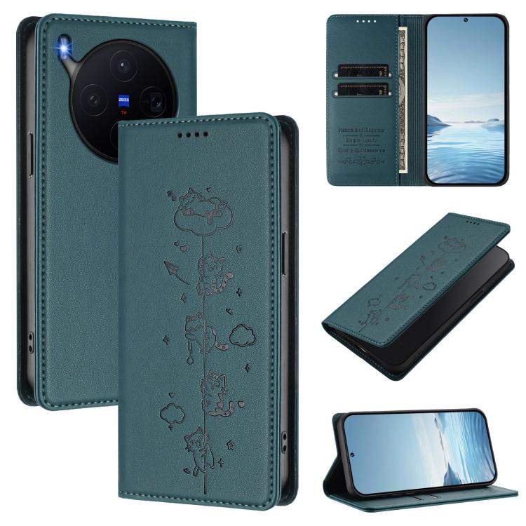 For vivo X300 Cute Cats Embossed Magnetic RFID Vegan Leather Phone Case(Peacock Green)
For vivo X300 Cute Cats Embossed Magnetic RFID Vegan Leather Phone Case(Peacock Green)