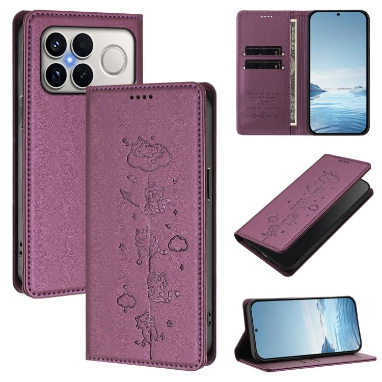 For Redmi K90 Pro Max / Xiaomi Poco F8 Ultra 5G Cute Cats Embossed Magnetic RFID Vegan Leather Phone Case(Violet Purple)
For Redmi K90 Pro Max / Xiaomi Poco F8 Ultra 5G Cute Cats Embossed Magnetic RFID Vegan Leather Phone Case(Violet Purple)