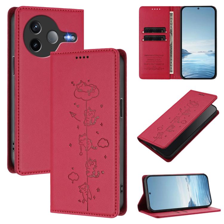 For Redmi K80 / Xiaomi Poco F7 Pro Cute Cats Embossed Magnetic RFID Vegan Leather Phone Case(Red)
For Redmi K80 / Xiaomi Poco F7 Pro Cute Cats Embossed Magnetic RFID Vegan Leather Phone Case(Red)