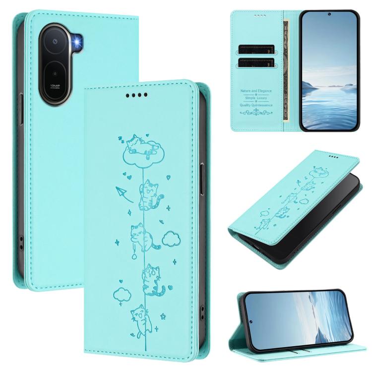 For Redmi A7 Pro 4G / 5G 171mm / Poco C85x 5G Cute Cats Embossed Magnetic RFID Vegan Leather Phone Case(Mint Green)
For Redmi A7 Pro 4G / 5G 171mm / Poco C85x 5G Cute Cats Embossed Magnetic RFID Vegan Leather Phone Case(Mint Green)