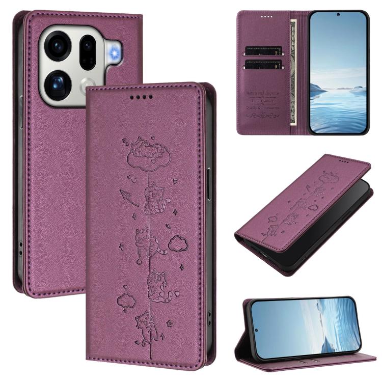 For OPPO Find X9 Pro Cute Cats Embossed Magnetic RFID Vegan Leather Phone Case(Violet Purple)
For OPPO Find X9 Pro Cute Cats Embossed Magnetic RFID Vegan Leather Phone Case(Violet Purple)