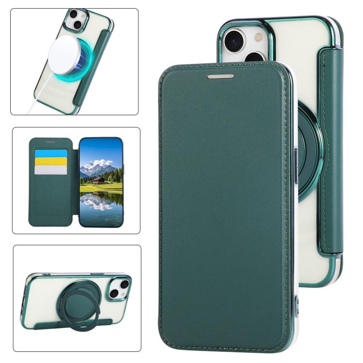 For iPhone 15 Ultra-thin Rotation Holder Magnetic Plating Vegan Leather Phone Case(Blackish Green)
For iPhone 15 Ultra-thin Rotation Holder Magnetic Plating Vegan Leather Phone Case(Blackish Green)