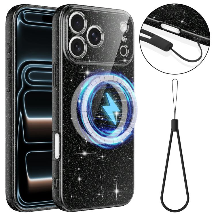 For iPhone 17 Pro Max Fine Hole Glossy Glitter Magnetic TPU Phone Case with Same Color Hand Strap(Black)
For iPhone 17 Pro Max Fine Hole Glossy Glitter Magnetic TPU Phone Case with Same Color Hand Strap(Black)