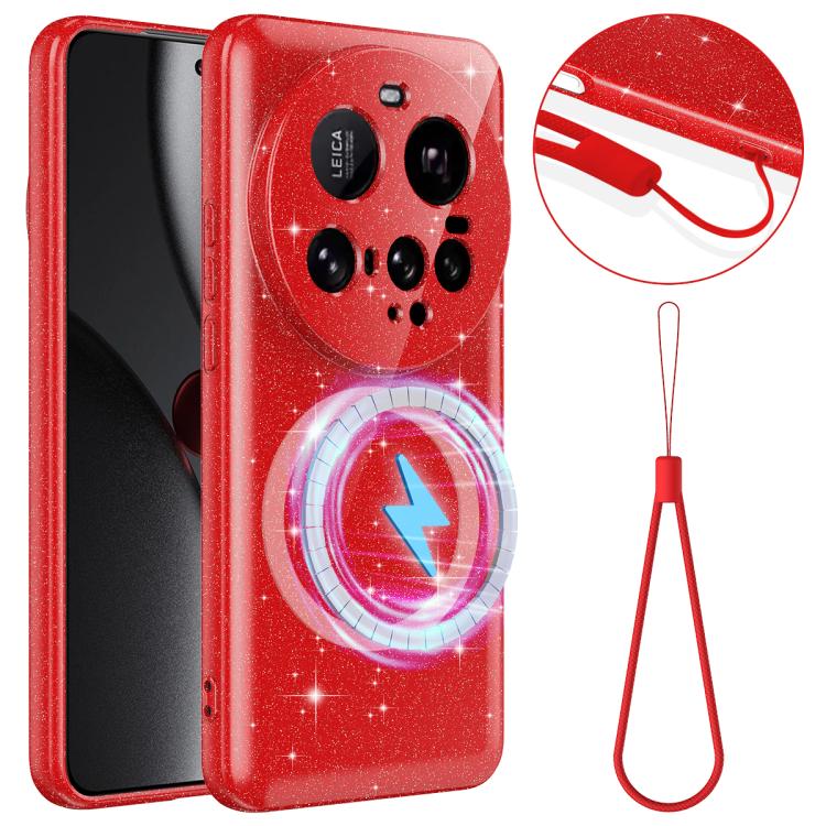 For Xiaomi 15 Ultra Fine Hole Glossy Glitter Magnetic TPU Phone Case with Same Color Hand Strap(Red)
For Xiaomi 15 Ultra Fine Hole Glossy Glitter Magnetic TPU Phone Case with Same Color Hand Strap(Red)