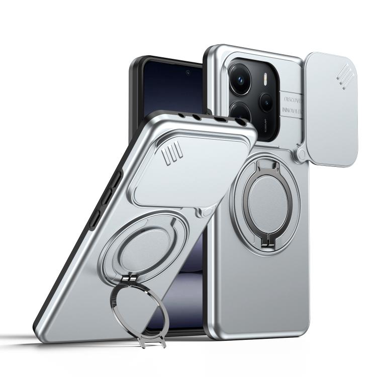 For Redmi Note 14 4G / 5G Camera Sliding Shield Magnetic Rotation Holder Phone Case(Silver)
For Redmi Note 14 4G / 5G Camera Sliding Shield Magnetic Rotation Holder Phone Case(Silver)