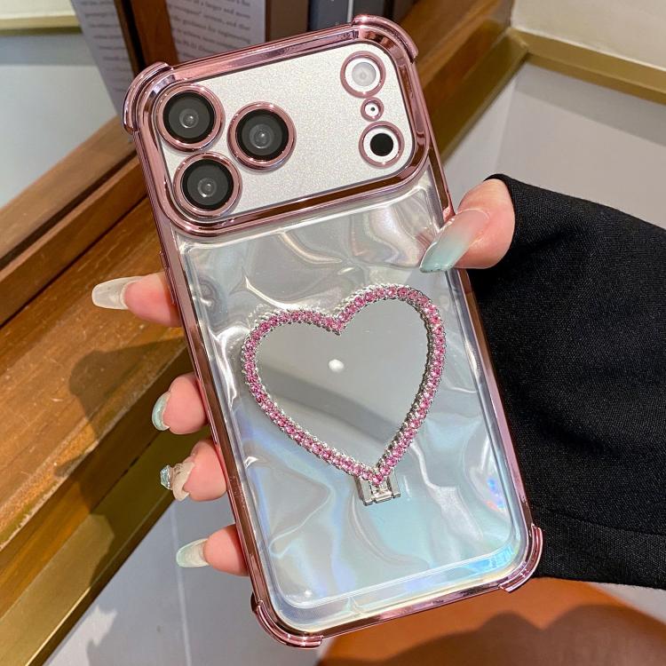 For iPhone 17 Pro Heart-shaped Mirror Electroplated TPU + Acrylic Phone Case with Holder(Pink)
For iPhone 17 Pro Heart-shaped Mirror Electroplated TPU + Acrylic Phone Case with Holder(Pink)