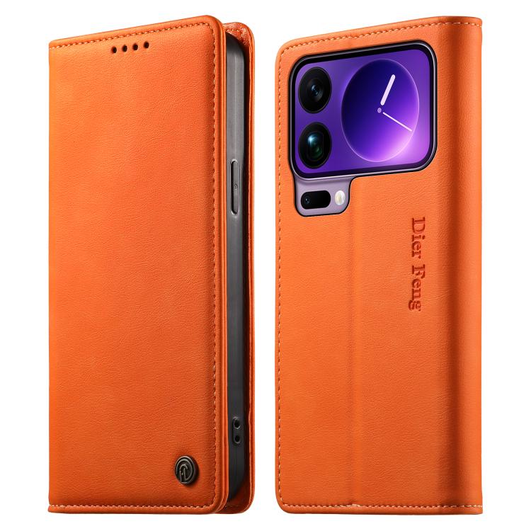 For Xiaomi 17 Pro Max Dierfeng Metal Snap Magnetic RFID Vegan Leather Phone Case(Orange)
For Xiaomi 17 Pro Max Dierfeng Metal Snap Magnetic RFID Vegan Leather Phone Case(Orange)