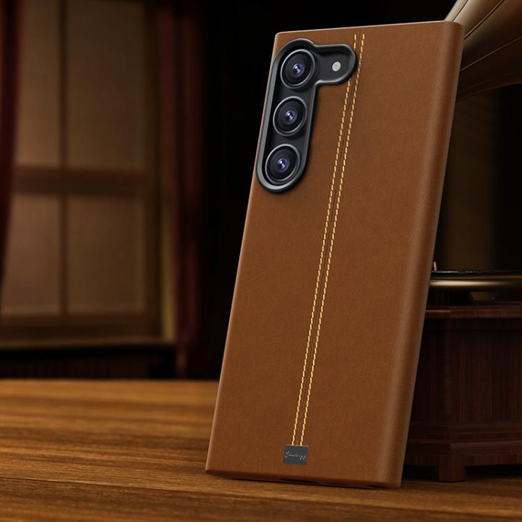 For Samsung Galaxy S23+ 5G Jazz Series Retro Vegan Leather Textured Metal Frame Magnetic Phone Case(Brown)
For Samsung Galaxy S23+ 5G Jazz Series Retro Vegan Leather Textured Metal Frame Magnetic Phone Case(Brown)