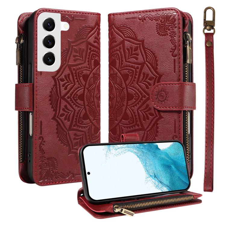 For Galaxy S22 5G Mandala Embossed 9-Card Zipper RFID Vegan Leather Phone Case with Short Lanyard(Wine Red)
For Galaxy S22 5G Mandala Embossed 9-Card Zipper RFID Vegan Leather Phone Case with Short Lanyard(Wine Red)