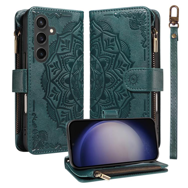 For Galaxy S23 FE 5G Mandala Embossed 9-Card Zipper RFID Vegan Leather Phone Case with Short Lanyard(Green)
For Galaxy S23 FE 5G Mandala Embossed 9-Card Zipper RFID Vegan Leather Phone Case with Short Lanyard(Green)