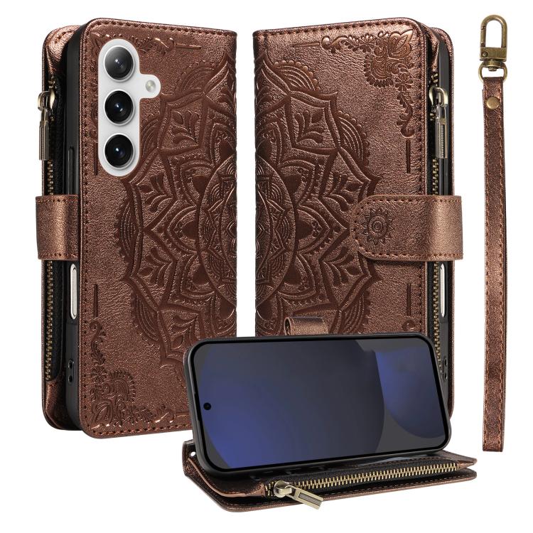 For Galaxy S24 FE 5G Mandala Embossed 9-Card Zipper RFID Vegan Leather Phone Case with Short Lanyard(Brown)
For Galaxy S24 FE 5G Mandala Embossed 9-Card Zipper RFID Vegan Leather Phone Case with Short Lanyard(Brown)