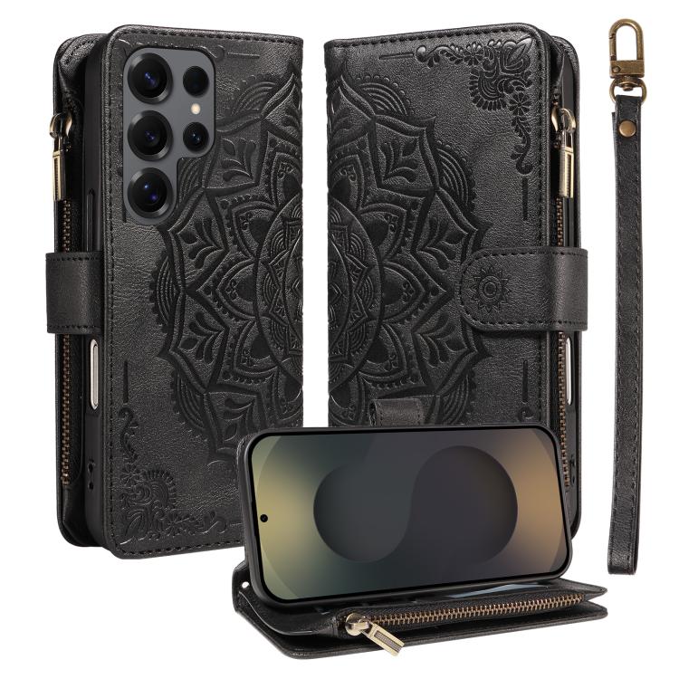 For Galaxy S25 Ultra 5G Mandala Embossed 9-Card Zipper RFID Vegan Leather Phone Case with Short Lanyard(Black)
For Galaxy S25 Ultra 5G Mandala Embossed 9-Card Zipper RFID Vegan Leather Phone Case with Short Lanyard(Black)