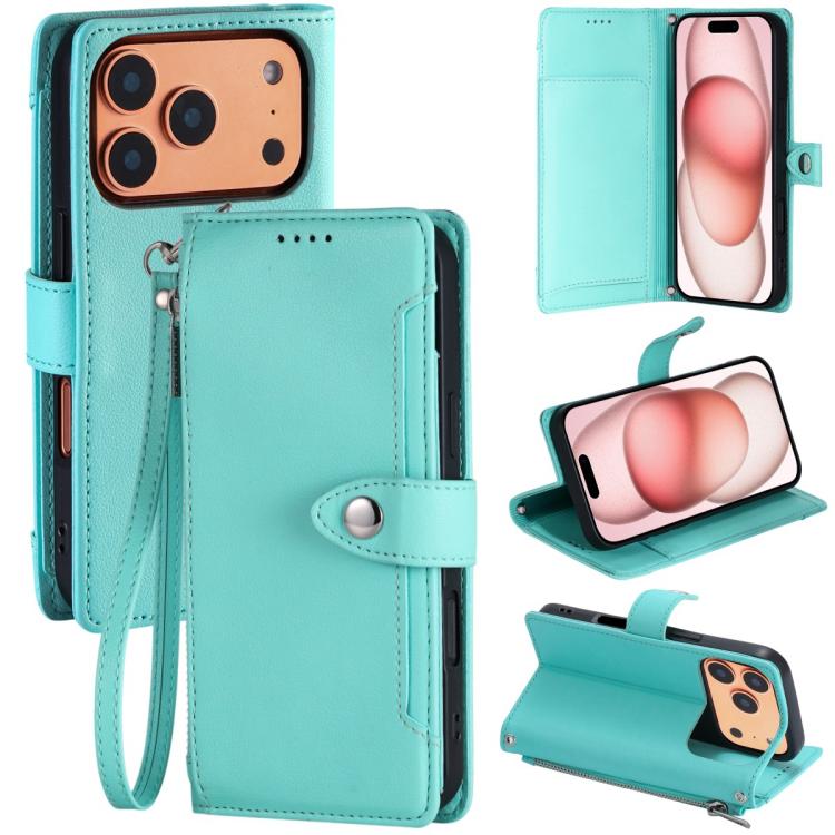For iPhone 17 Pro Litchi Texture Zipper Wallet Buckle Vegan Leather Phone Case with Wrist Strap(Lake Blue)
For iPhone 17 Pro Litchi Texture Zipper Wallet Buckle Vegan Leather Phone Case with Wrist Strap(Lake Blue)