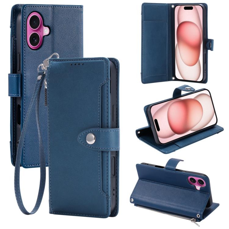 For iPhone 17 Litchi Texture Zipper Wallet Buckle Vegan Leather Phone Case with Wrist Strap(Blue)
For iPhone 17 Litchi Texture Zipper Wallet Buckle Vegan Leather Phone Case with Wrist Strap(Blue)