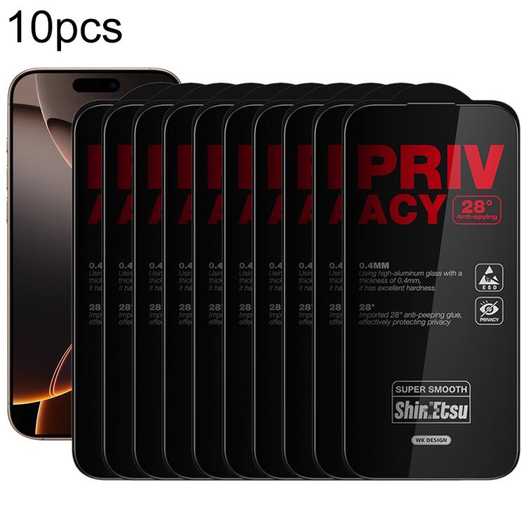 For iPhone 16 Pro Max WK WTP-138 10pcs 6D Curved Dustproof Privacy Tempered Glass Film(Black)
For iPhone 16 Pro Max WK WTP-138 10pcs 6D Curved Dustproof Privacy Tempered Glass Film(Black)