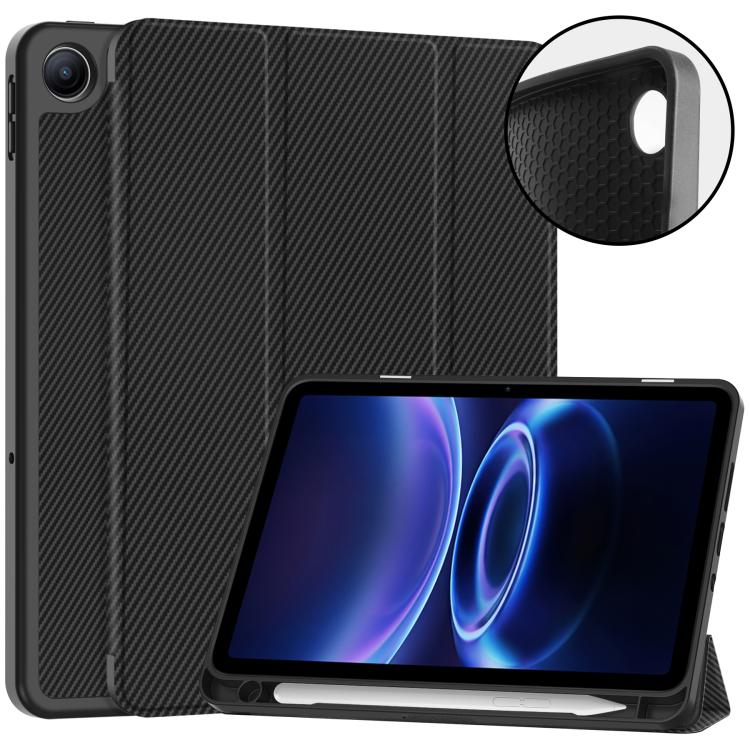 For Xiaomi Redmi Pad 2 SE 9.7 2026 Carbon Fiber Texture 3-Fold Holder TPU Smart Leather Tablet Case with Pen Slot(Black)
For Xiaomi Redmi Pad 2 SE 9.7 2026 Carbon Fiber Texture 3-Fold Holder TPU Smart Leather Tablet Case with Pen Slot(Black)