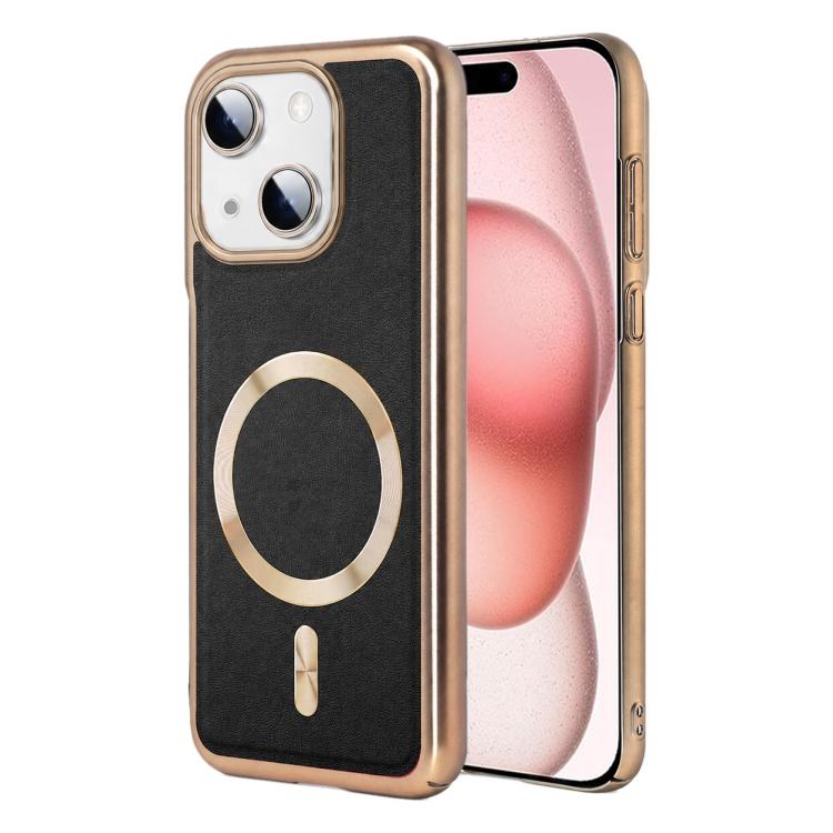 For iPhone 15 Electroplated Frame CD Texture Magnetic Ring PC + Vegan Leather Phone Case(Black)
For iPhone 15 Electroplated Frame CD Texture Magnetic Ring PC + Vegan Leather Phone Case(Black)