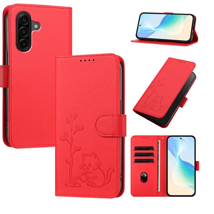 For Galaxy A57 5G YX0014 Cat Watering Tree Buckle Vegan Leather Phone Case with Lanyard(Red)
For Galaxy A57 5G YX0014 Cat Watering Tree Buckle Vegan Leather Phone Case with Lanyard(Red)