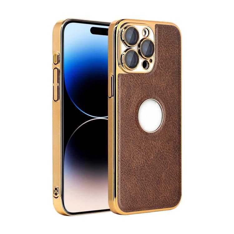 For iPhone 14 Pro Max Cowhide Texture Electroplated Frame PC + Vegan Leather Phone Case(Brown)
For iPhone 14 Pro Max Cowhide Texture Electroplated Frame PC + Vegan Leather Phone Case(Brown)
