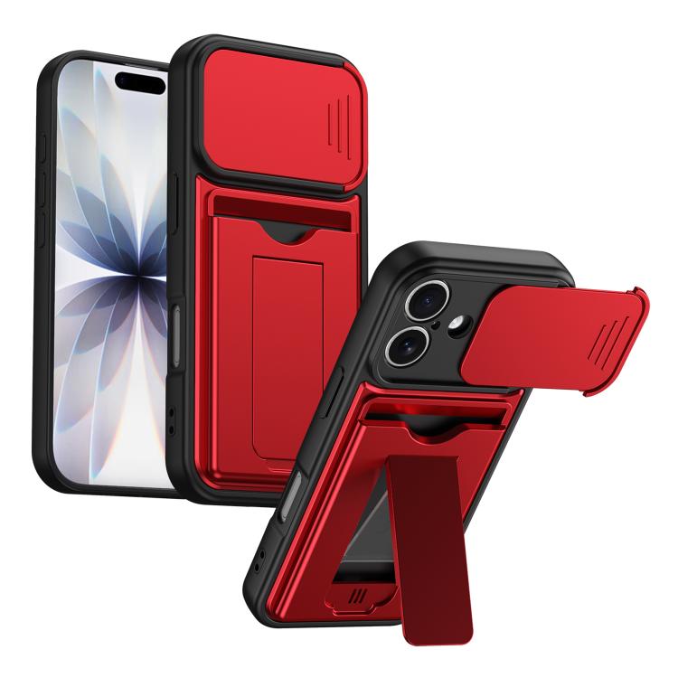 For iPhone 17 Card Holder Series Sliding Lens Cover PC Hybrid TPU Phone Case(Red)
For iPhone 17 Card Holder Series Sliding Lens Cover PC Hybrid TPU Phone Case(Red)