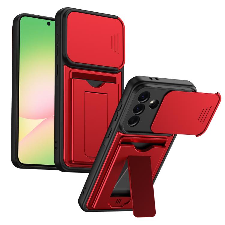 For Galaxy A57 5G Card Holder Series Sliding Lens Cover PC Hybrid TPU Phone Case(Red)
For Galaxy A57 5G Card Holder Series Sliding Lens Cover PC Hybrid TPU Phone Case(Red)