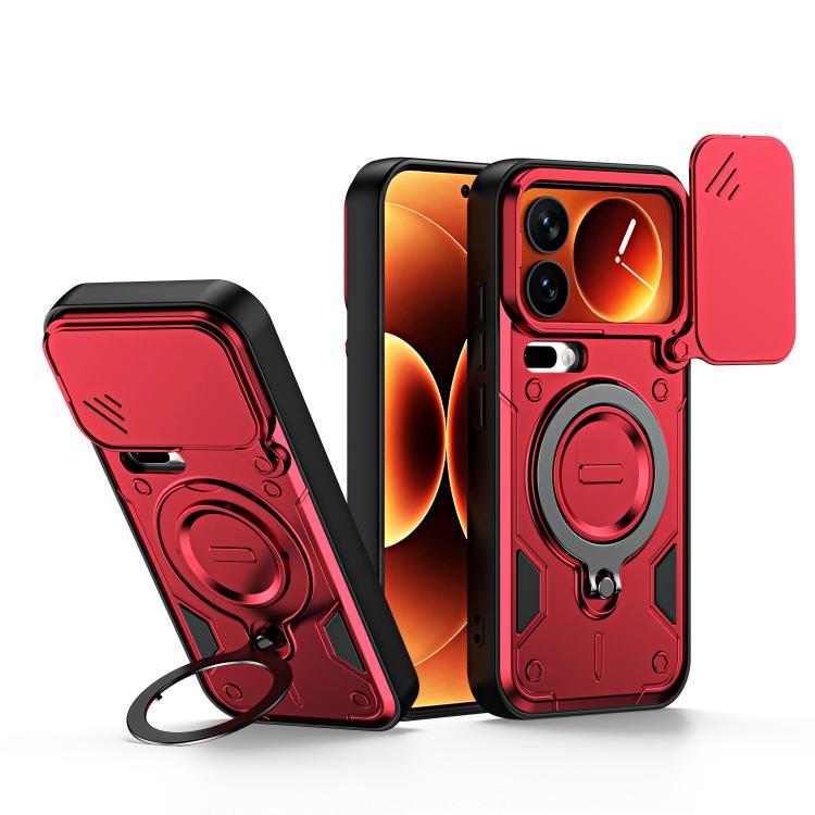 For Xiaomi 17 Pro Ring Holder Lens Slide Cover Phone Case(Red)
For Xiaomi 17 Pro Ring Holder Lens Slide Cover Phone Case(Red)